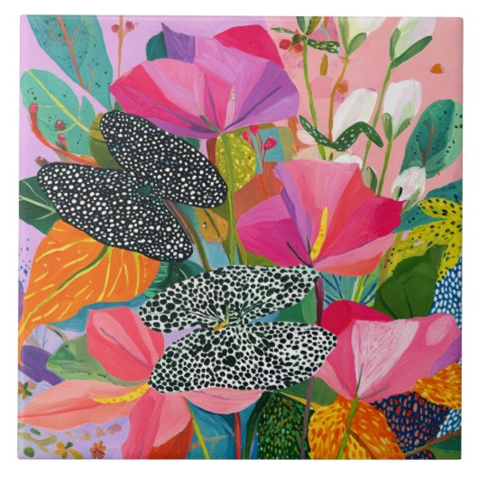 Colorful Abstract Floral Pattern タイル (正面)