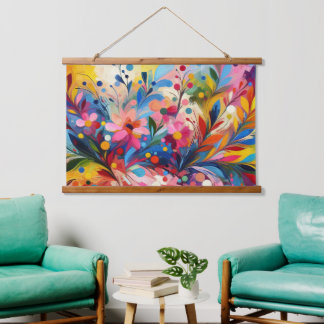 Colorful Abstract Flowers Vibrant Explosion Art Ch 吊り下げ型タペストリー