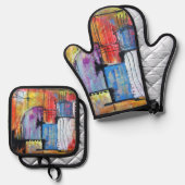 Colorful Abstract Geometric 鍋つかみ&鍋敷きセット (正面/裏面)