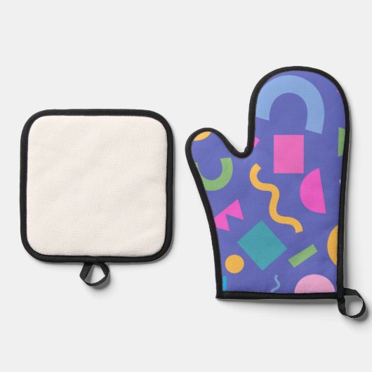 Colorful Abstract Geometric Memphis Style Pattern 鍋つかみ&鍋敷きセット (正面)