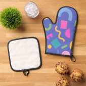 Colorful Abstract Geometric Memphis Style Pattern 鍋つかみ&鍋敷きセット (トップダウン)