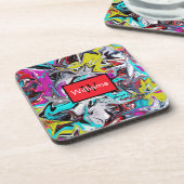 Colorful Abstract Graffiti Monogrammed コースター (左側)