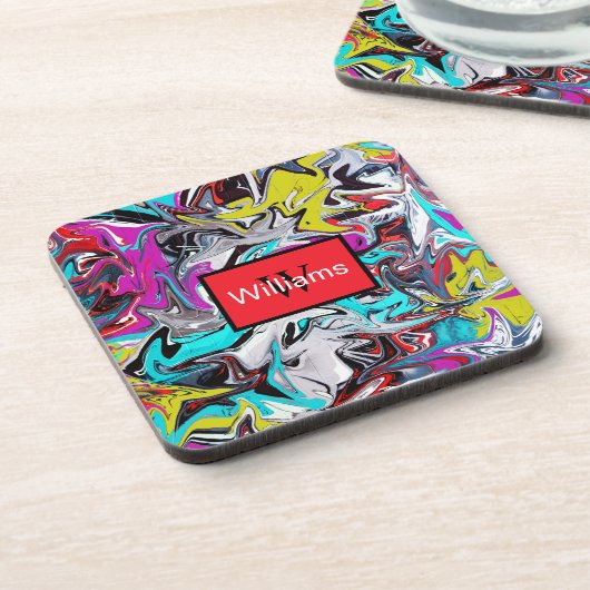 Colorful Abstract Graffiti Monogrammed  コースター (左側)