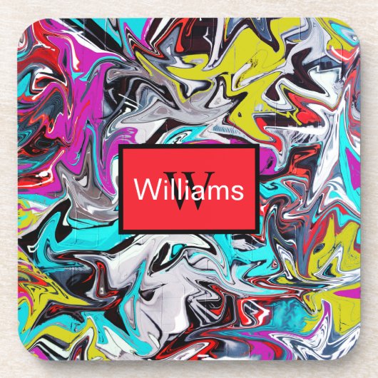 Colorful Abstract Graffiti Monogrammed  コースター (正面)