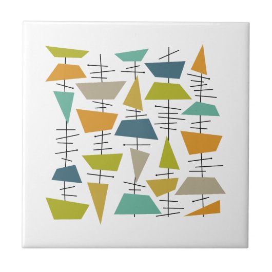 Colorful Abstract Hanging Wind Chimes Mid Century タイル (正面)