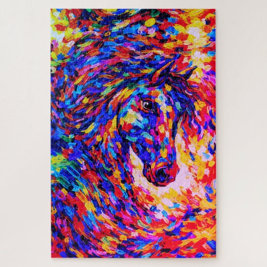 Colorful Abstract Horse Portrait Impasto ジグソーパズル (縦)