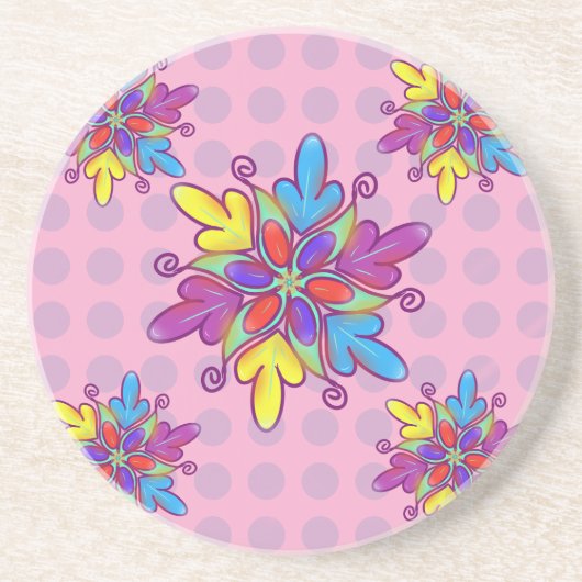 Colorful Abstract Kaleidoscope Flower Pattern コースター (正面)