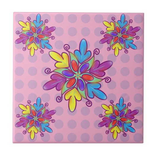 Colorful Abstract Kaleidoscope Flower Pattern タイル (正面)