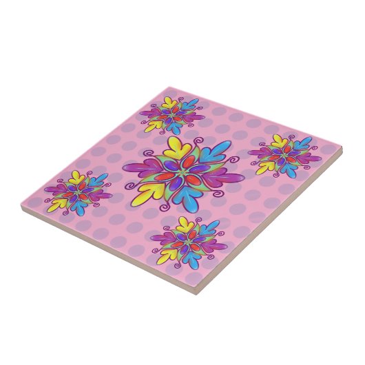 Colorful Abstract Kaleidoscope Flower Pattern タイル (側面)