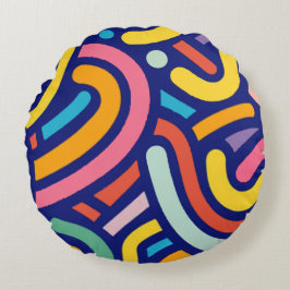 Colorful Abstract Lines Pillow ラウンドクッション