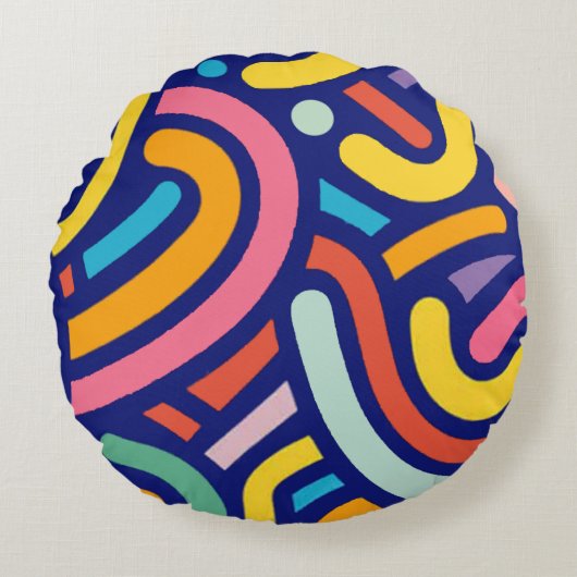 Colorful Abstract Lines Pillow ラウンドクッション (正面)