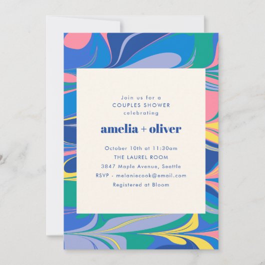 Colorful Abstract Marble Couples Wedding Shower 招待状 (正面)