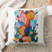 Colorful Abstract Organic Shapes Boho Floral クッション (ブランケット)