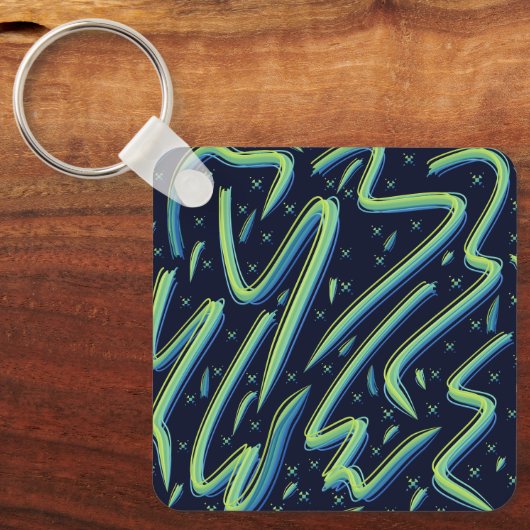 Colorful Abstract Psychedelic Stringy Pointed Art キーホルダー (正面)