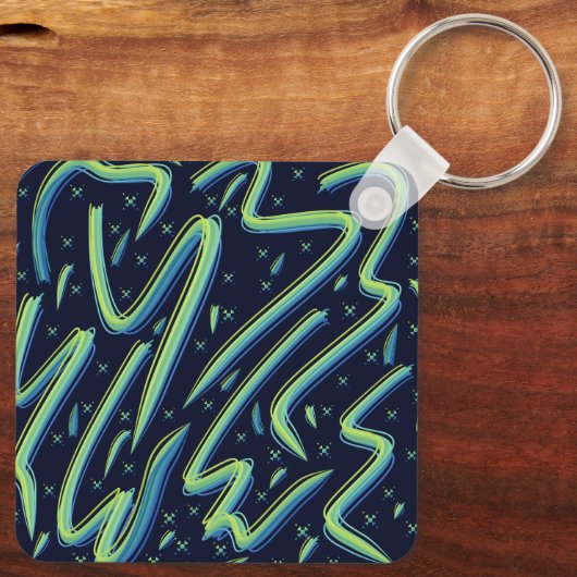 Colorful Abstract Psychedelic Stringy Pointed Art キーホルダー (裏面)