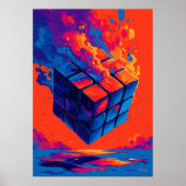 Colorful Abstract Puzzle Cube Wall Art ポスター (正面)