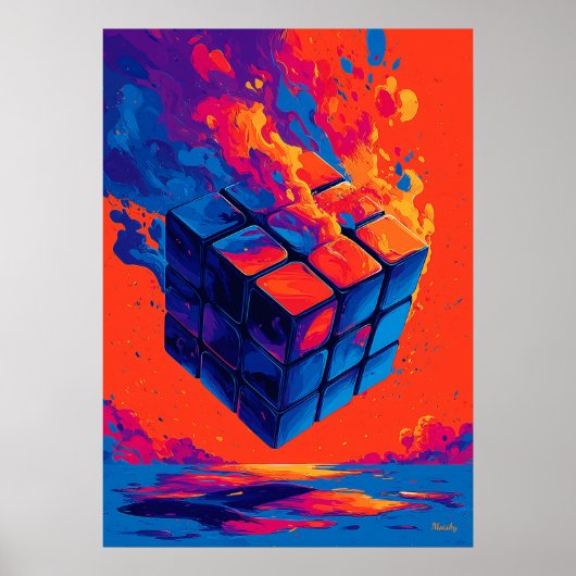 Colorful Abstract Puzzle Cube Wall Art ポスター (正面)