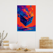 Colorful Abstract Puzzle Cube Wall Art ポスター (キッチン)