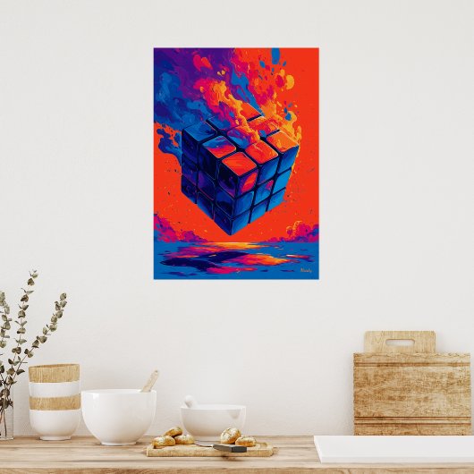 Colorful Abstract Puzzle Cube Wall Art ポスター (キッチン)