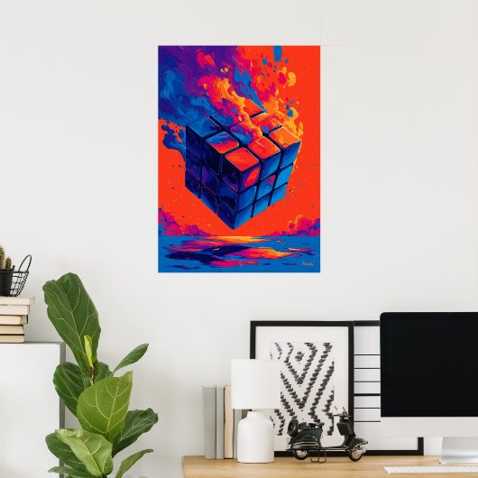 Colorful Abstract Puzzle Cube Wall Art ポスター (ホームオフィス)