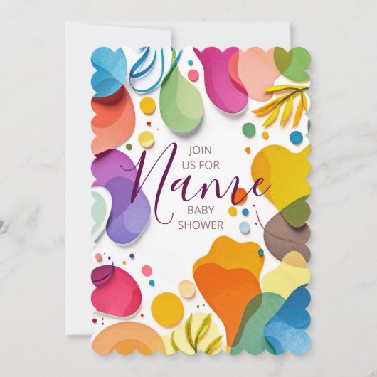 Colorful Abstract Shapes Floral Boho Baby Shower 招待状 (正面)