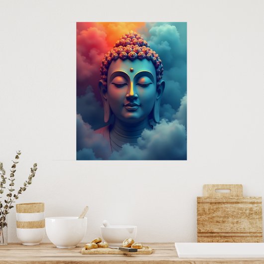 Colorful Abstract Surreal Art | Serene Buddha ポスター (キッチン)