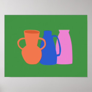 Colorful Abstract Vase Pottery Shapes in Green ポスター