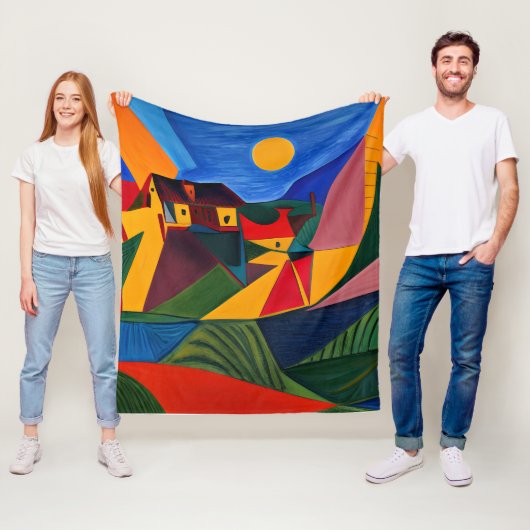 Colorful abstract village landscape house warming  フリースブランケット (インサイチュ)