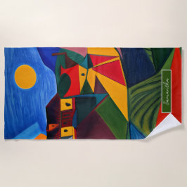 Colorful abstract village landscape personalized  ビーチタオル