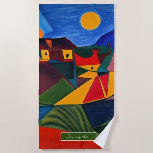 Colorful abstract village landscape personalized ビーチタオル (正面)
