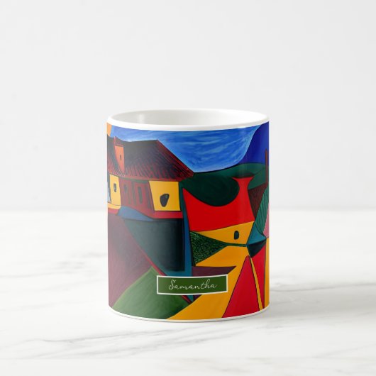Colorful Abstract Village Mug Unique Artistic Gift コーヒーマグカップ (中央)