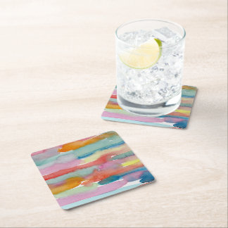Colorful Abstract Watercolor Drink Coasters スクエアペーパーコースター