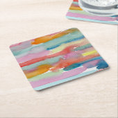 Colorful Abstract Watercolor Drink Coasters スクエアペーパーコースター (アングル)