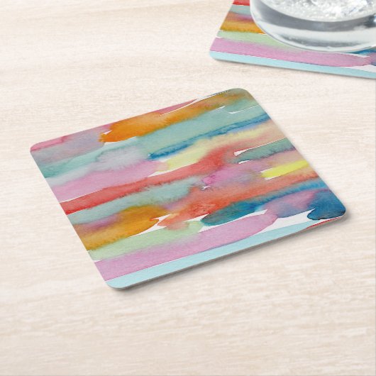 Colorful Abstract Watercolor Drink Coasters スクエアペーパーコースター (アングル)