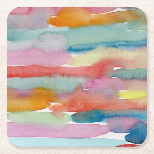 Colorful Abstract Watercolor Drink Coasters スクエアペーパーコースター (正面)