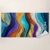 Colorful Abstract Wavy Multicolor Wave ビーチタオル (正面)