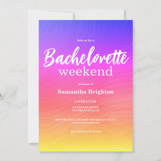 Colorful Abstract Weekend Bachelorette  Invitation 招待状 (正面)