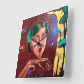 Colorful Abstract Woman Portrait – Oil Painting  スクエア壁時計 (傾斜)
