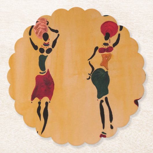 Colorful Africa art with women ペーパーコースター (正面)