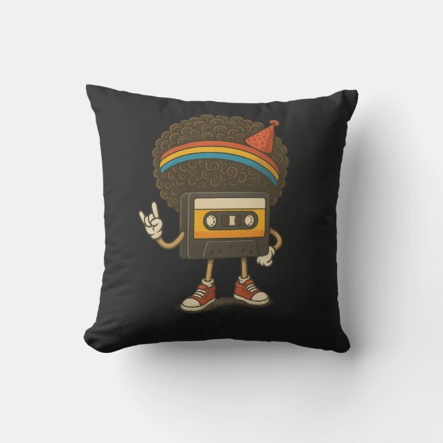 Colorful Afro Cassette Character Sticker アウトドアクッション (正面)