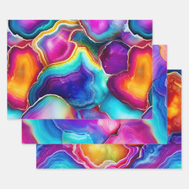 Colorful Agate Abstract with Swirling Layers ラッピングペーパーシート