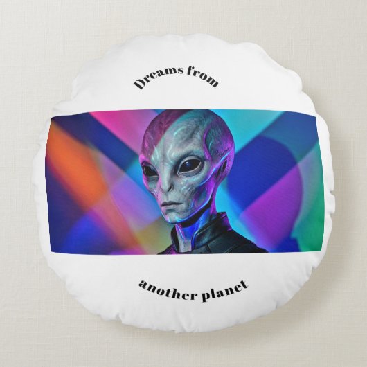 Colorful Alien Visitor - Unique Round Throw Pillow ラウンドクッション (正面)
