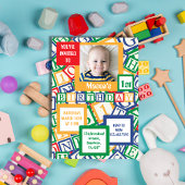 Colorful Alphabet Blocks Photo First Birthday 招待状