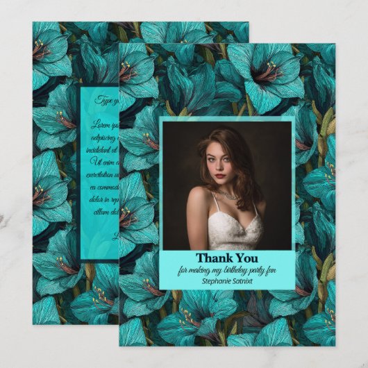 Colorful Amaryllis Female Birthday Trendy サンキューカード (正面/裏面)