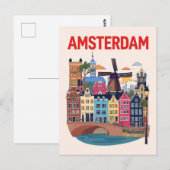 Colorful Amsterdam Cityscape ポストカード (正面/裏面)