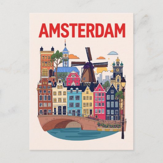 Colorful Amsterdam Cityscape ポストカード (正面)