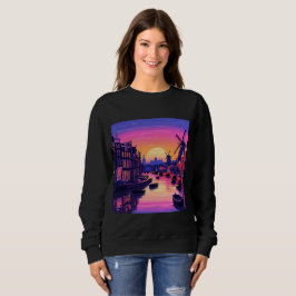 Colorful Amsterdam Sunset – Dutch Canal & Windmill スウェットシャツ