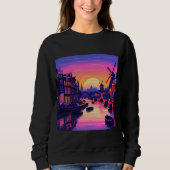 Colorful Amsterdam Sunset – Dutch Canal & Windmill スウェットシャツ (正面)