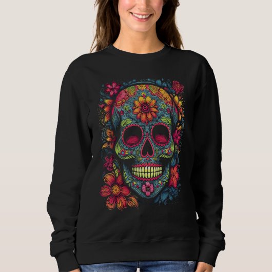Colorful and Beautiful Sugar Skull スウェットシャツ (正面)