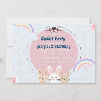 colorful and pink rabbits for party birthday invit 招待状